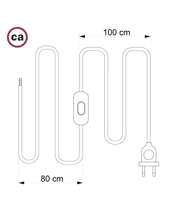 Cordon pour lampe, câble TM08 Effet Soie Fuchsia 1,80 m. Choisissez la couleur de la fiche et de l'interrupteur!