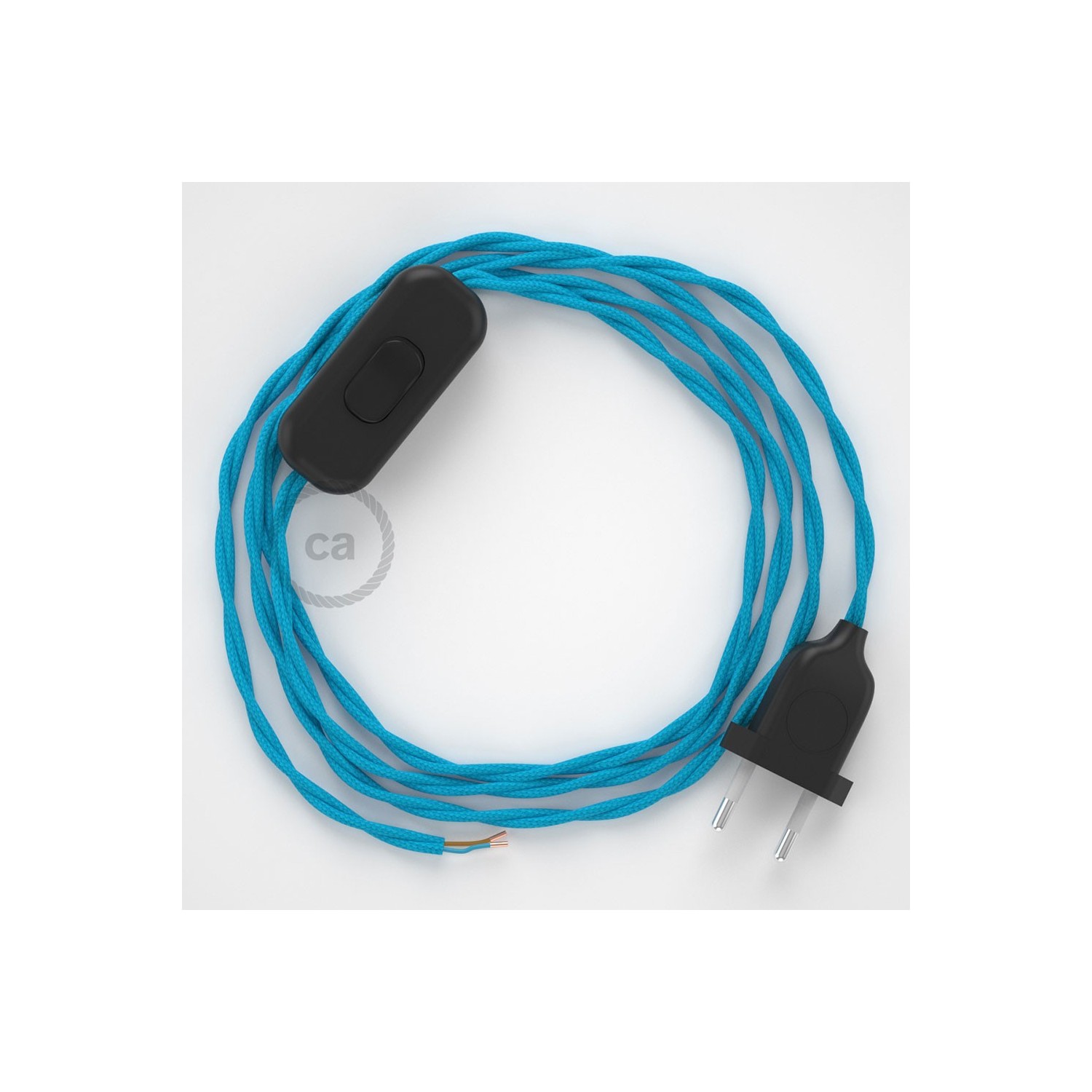 Cordon pour lampe, câble TM11 Effet Soie Turquoise 1,80 m. Choisissez la couleur de la fiche et de l'interrupteur!