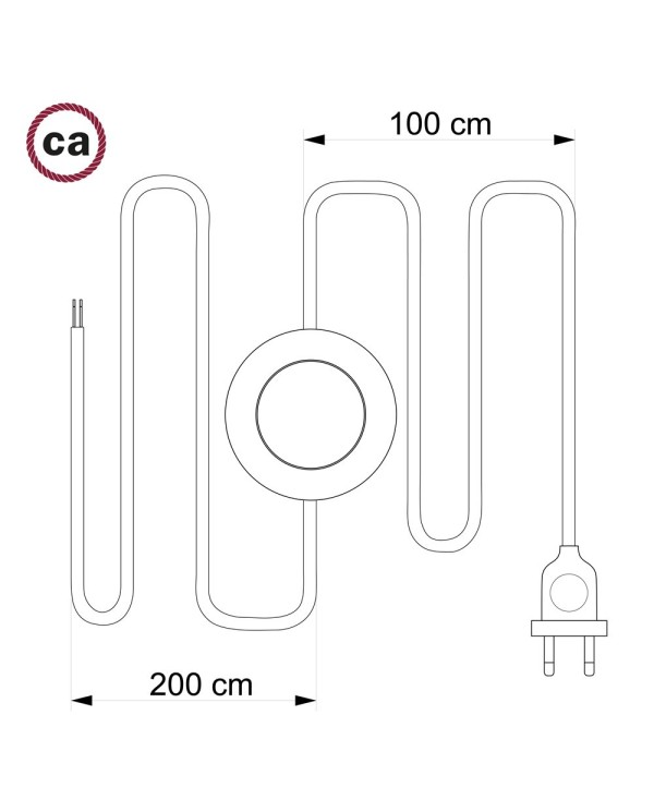 Cordon pour lampadaire, câble TM01 Effet Soie Blanc 3 m. Choisissez la couleur de la fiche et de l'interrupteur!