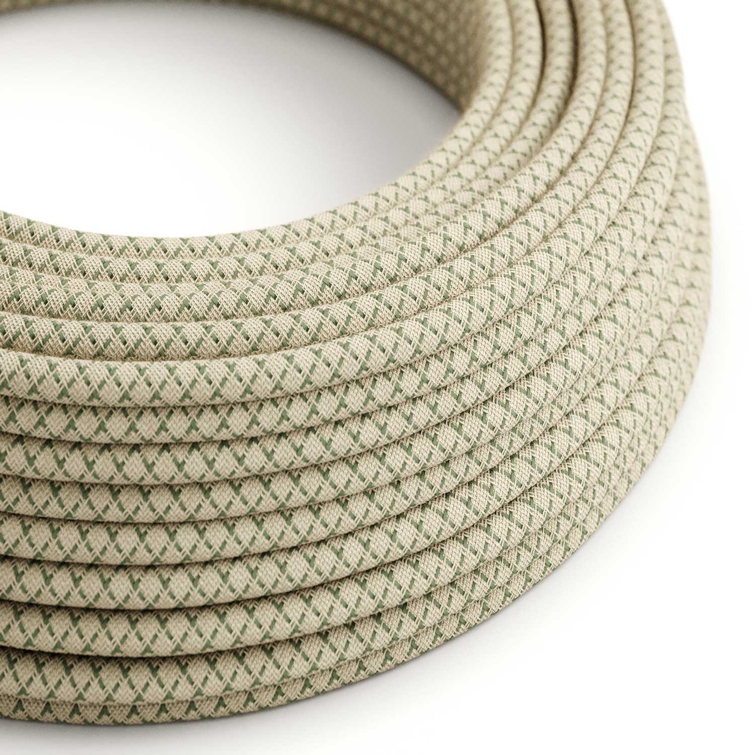 Câble textile Vert thym et losange beige - L'Original Creative-Cables - RD62 rond 2x0,75mm / 3x0,75mm