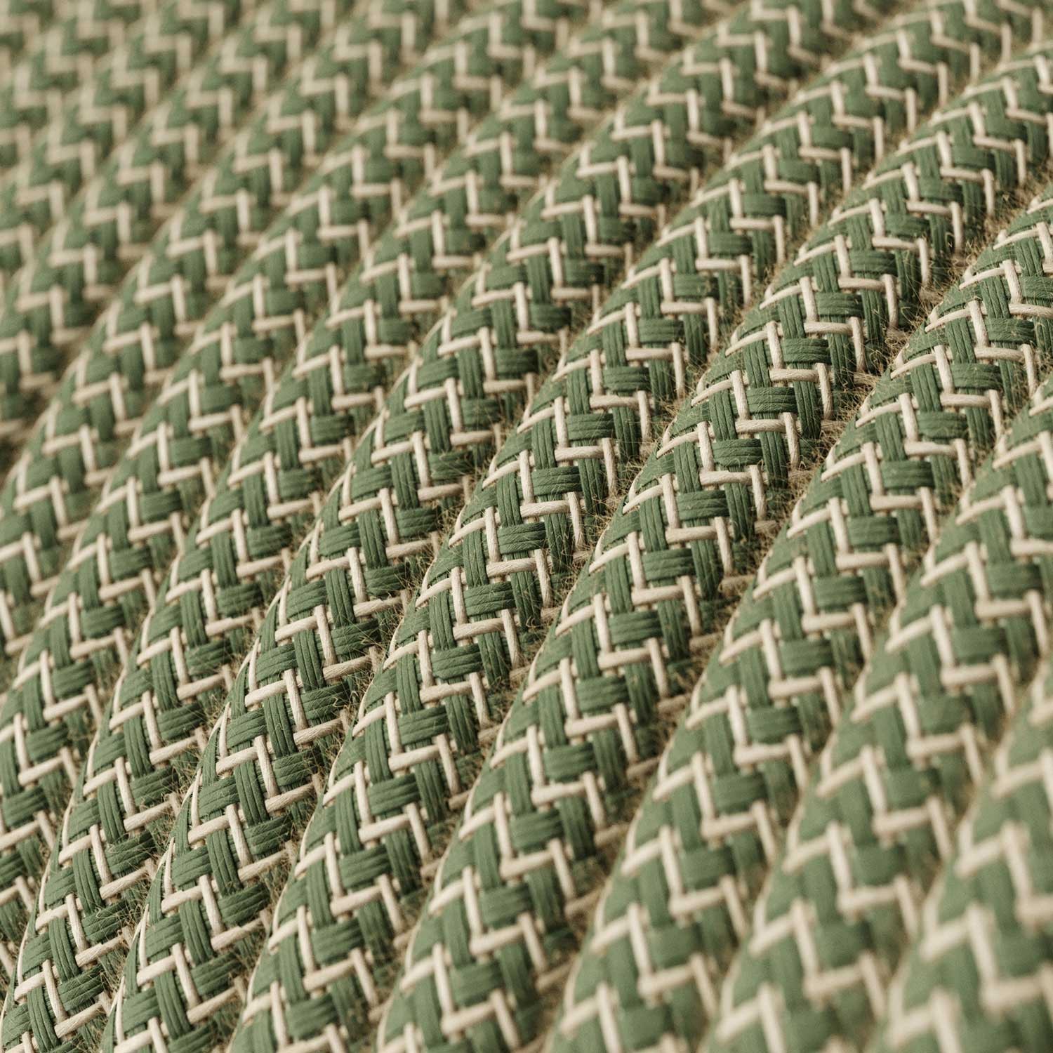 Câble textile Vert thym et Beige ZigZag - L'Original Creative-Cables - RD72 rond 2x0.75mm / 3x0.75mm