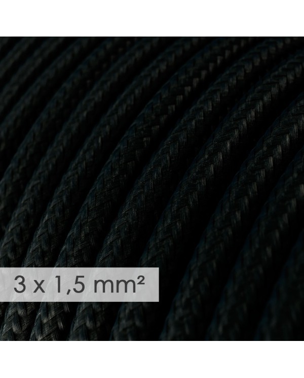 Fil Électrique De Large Section 3x1,50 Rond - Tissu Effet Soie Noir RM04