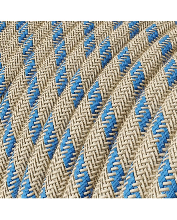 Câble textile Bleu steward et rayures beiges - L'Original Creative-Cables - RD55 rond 2x0,75mm / 3x0,75mm