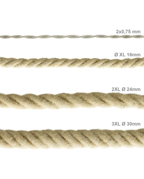 Corde 2XL, câble électrique 3x0,75. Revêtement en jute brute. Diamètre 24mm.