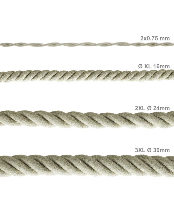 Corde 2XL, câble électrique 3x0,75. Revêtement en lin naturel. Diamètre 24mm.