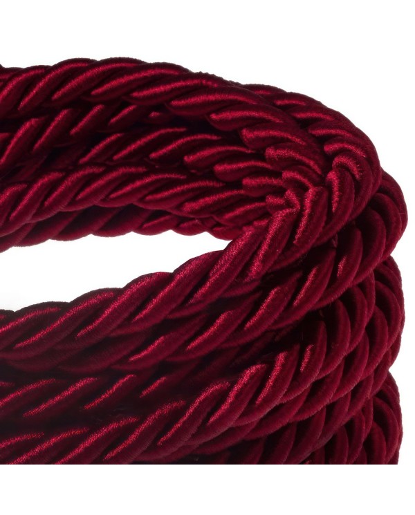 Corde XL, câble électrique 3x0,75. Revêtement en tissu bordeaux foncé brillant. Diamètre 16mm.