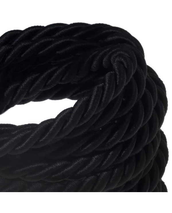 Corde XL, câble électrique 3x0,75. Revêtement en tissu noir brillant. Diamètre 16mm.