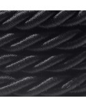 Corde XL, câble électrique 3x0,75. Revêtement en tissu noir brillant. Diamètre 16mm.