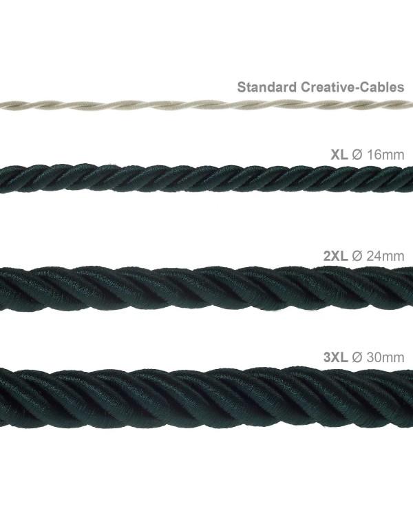 Corde 2XL, câble électrique 3x0,75. Revêtement en tissu vert foncé brillant. Diamètre 24mm.