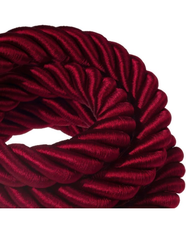 Corde 3XL, câble électrique 3x0,75. Revêtement en tissu bordeaux foncé brillant. Diamètre 30mm.