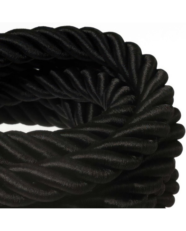 Corde 3XL, câble électrique 3x0,75. Revêtement en tissu noir brillant. Diamètre 30mm.