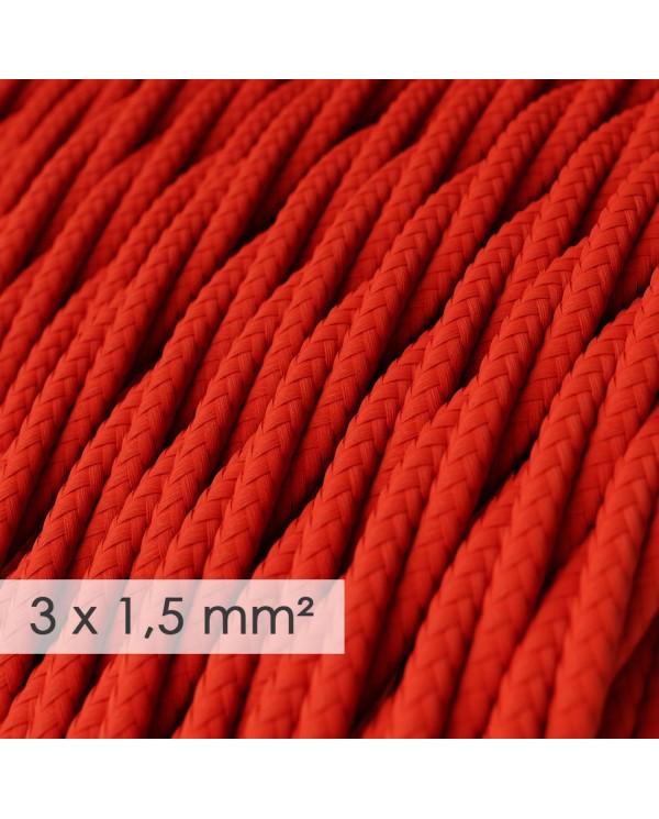 Fil Électrique De Large Section 3x1,50 Torsadé - Tissu Effet Soie Rouge TM09