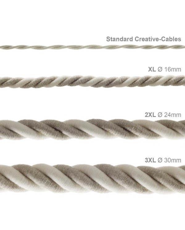 Corde 2XL, câble électrique 3x0,75. Revêtement en lin naturel et coton brut. Diamètre 24mm.