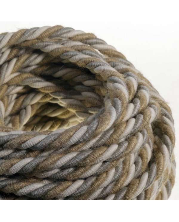 Corde XL, câble électrique 3x0,75. Revêtement en jute, coton et lin naturel Country. Diamètre 16mm.