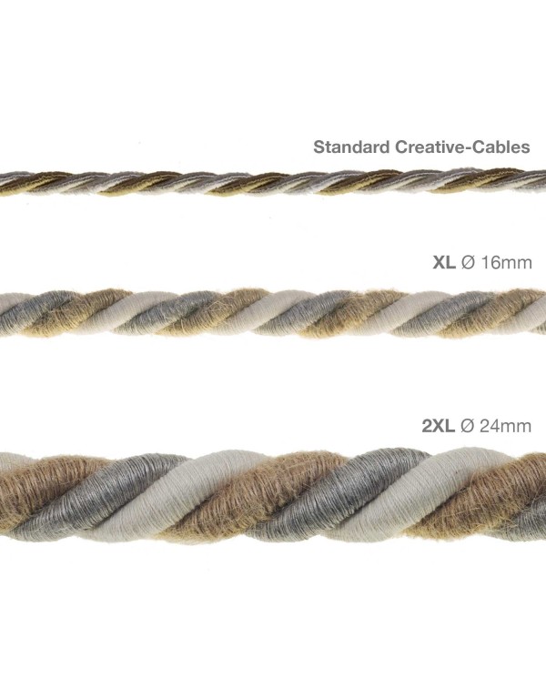 Corde XL, câble électrique 3x0,75. Revêtement en jute, coton et lin naturel Country. Diamètre 16mm.