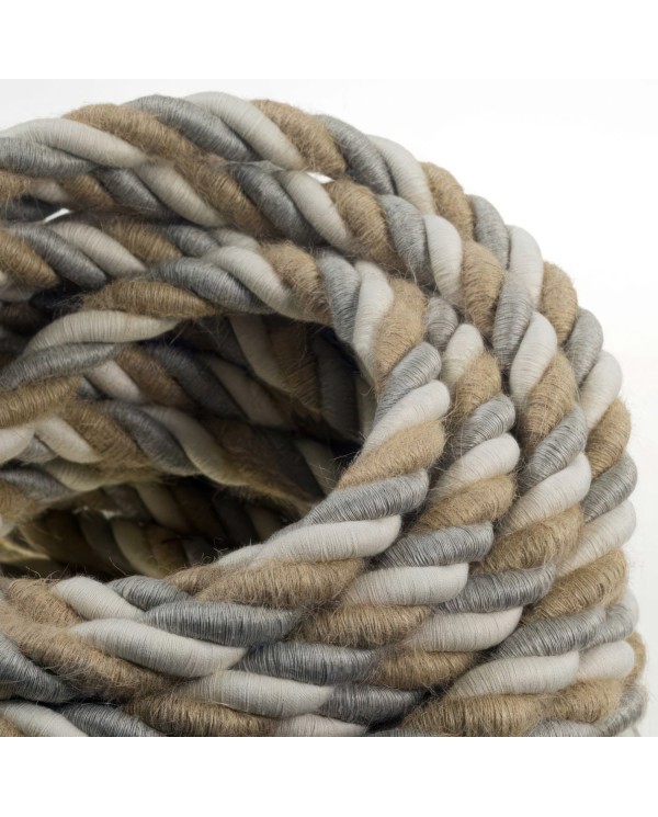 Corde 2XL, câble électrique 3x0,75. Revêtement en jute, coton et lin naturel Country. Diamètre 24mm.