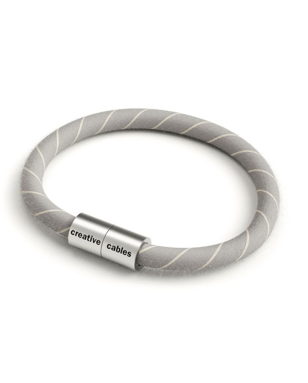 Bracelet avec fermoir magnétique argent mat et câble ERD22 (tissage en coton et Lin Beige)