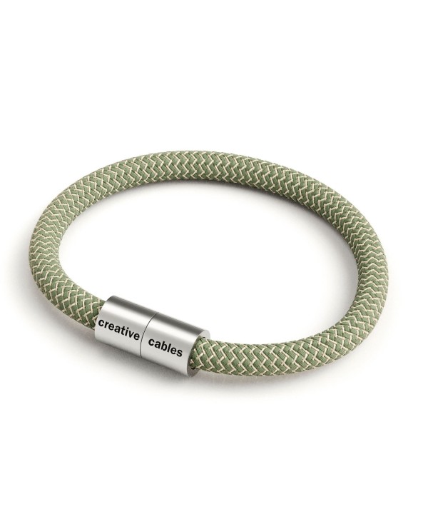 Bracelet avec fermoir magnétique argent mat et câble RD72 (ZigZag Vert Thym et Lin Naturel)