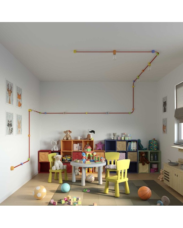 Fixation plafond en bois pour câbles de guirlandes lumineuses et Filé system. Fabriqué en Italie