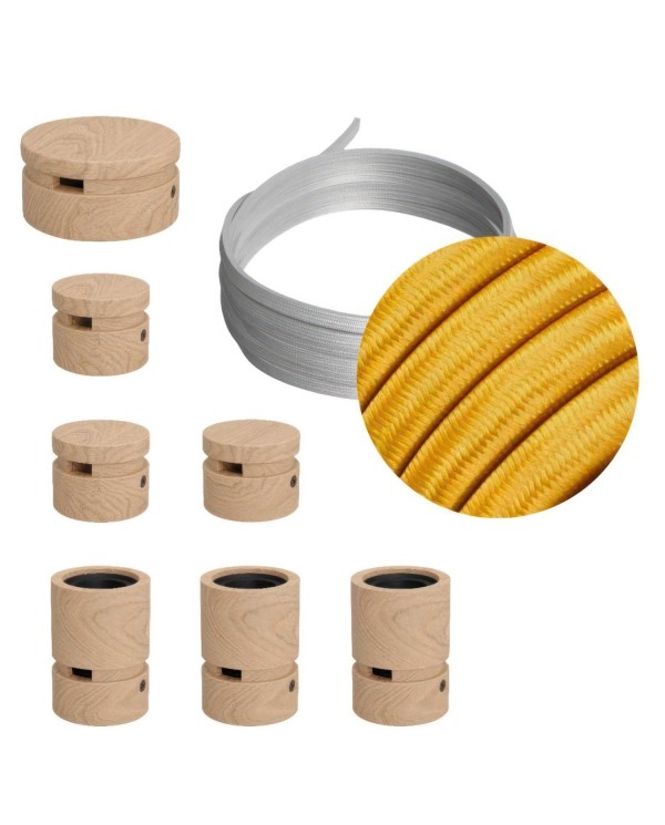 Kit Linear Filé system - avec câbles pour guirlande lumineuse de 5 mètres et 7 composants en bois pour intérieur