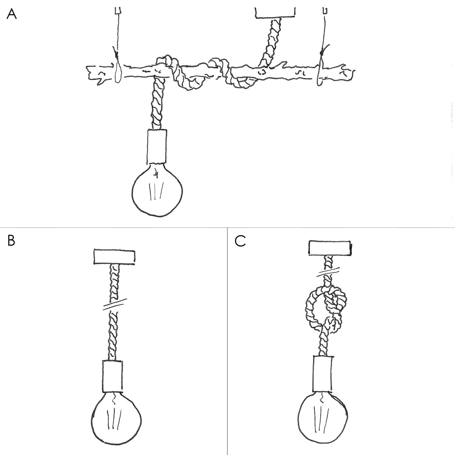 Suspension fabriquée en Italie avec corde XL avec douille d'écorce