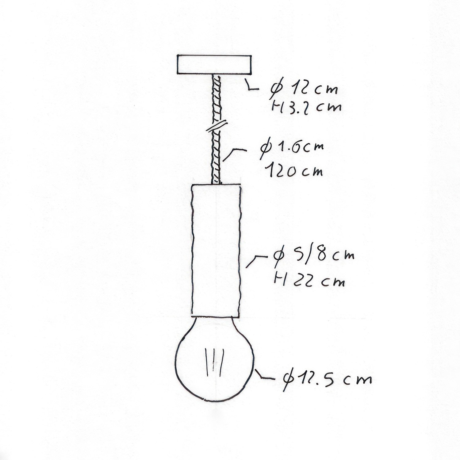 Suspension fabriquée en Italie avec corde XL avec douille à écorce Large