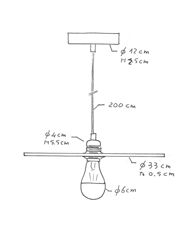 Suspension fabriquée en Italie avec câble textile, abat-jour UFO en bois double face et finition en métal