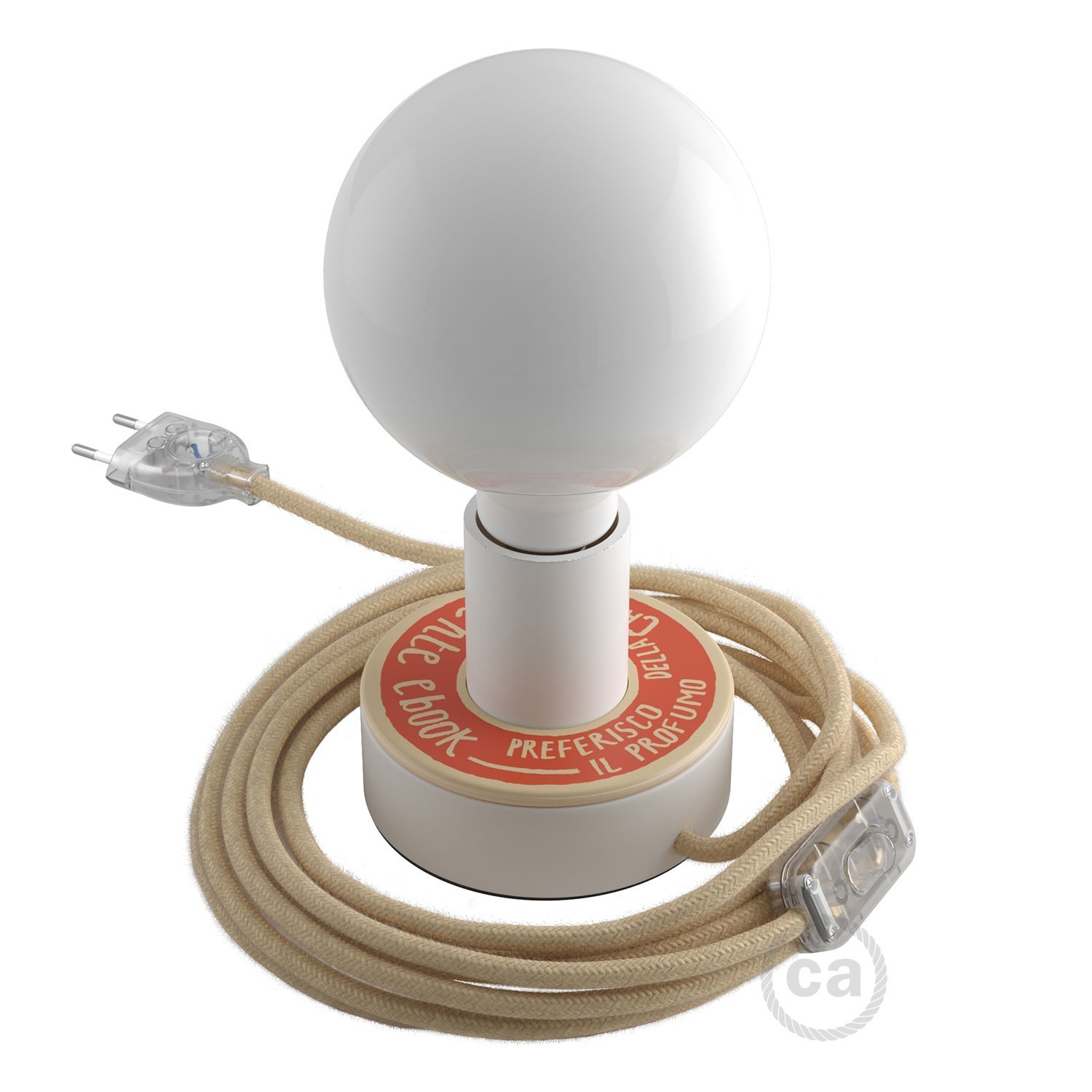 Lampe Posaluce MINI-UFO en bois double face PALLE DA LETTURA, avec câble textile, interrupteur et prise bipolaire