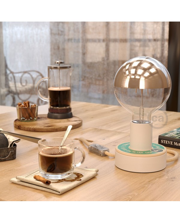 Lampe Posaluce MINI-UFO en bois double face PALLE DA LETTURA, avec câble textile, interrupteur et prise bipolaire