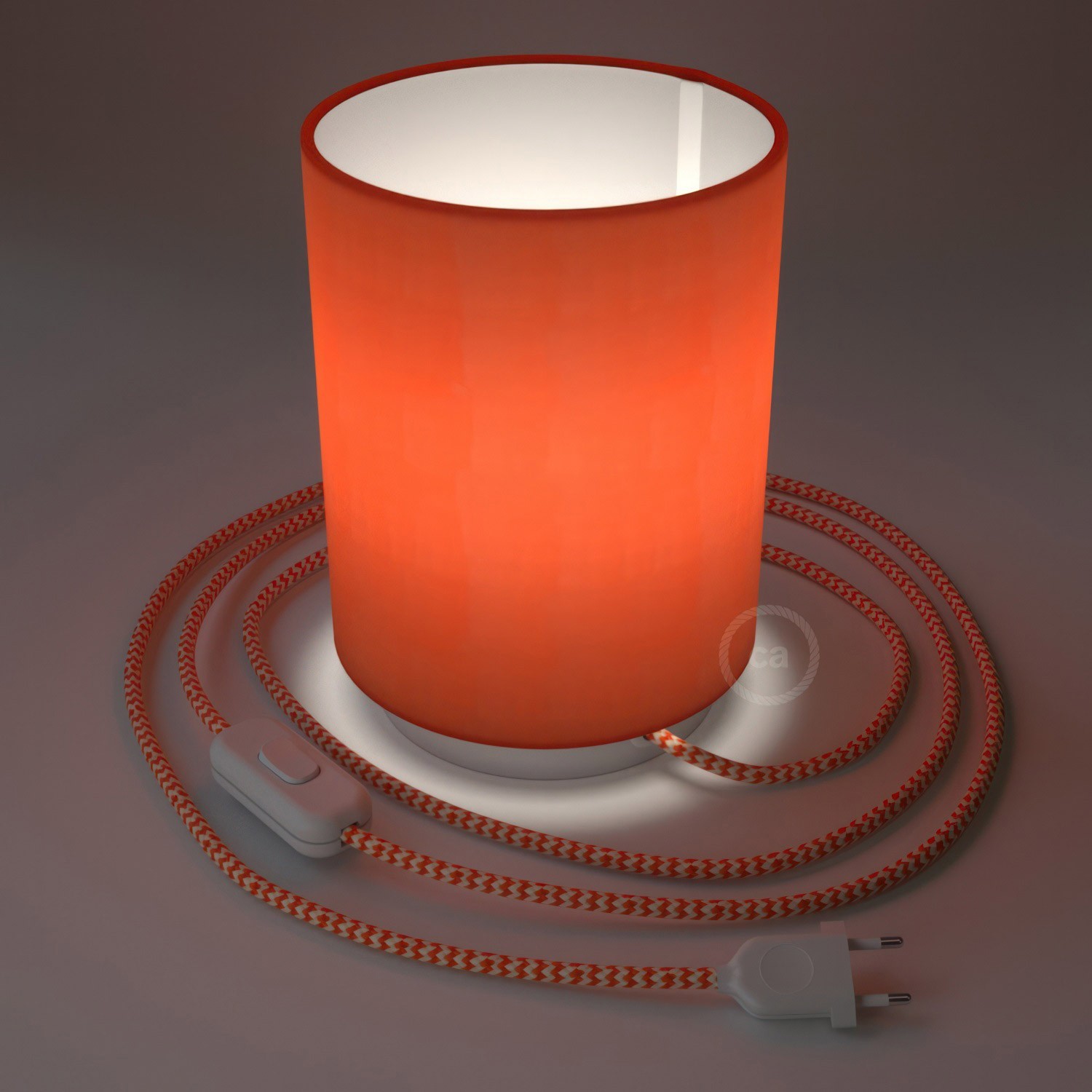 Lampe Posaluce en métal avec abat-jour Cilindro Cinette Orange avec câble textile, interrupteur et prise bipolaire