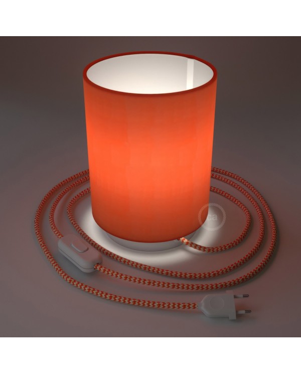 Lampe Posaluce en métal avec abat-jour Cilindro Cinette Orange avec câble textile, interrupteur et prise bipolaire