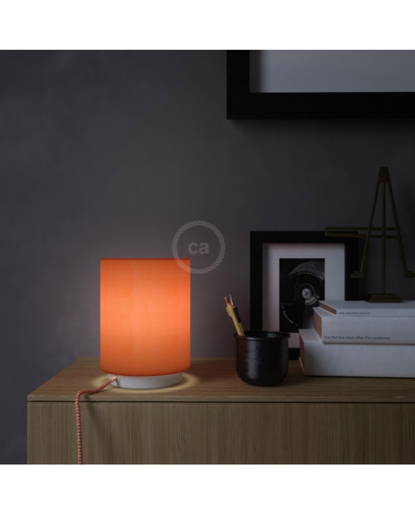 Lampe Posaluce en métal avec abat-jour Cilindro Cinette Orange avec câble textile, interrupteur et prise bipolaire