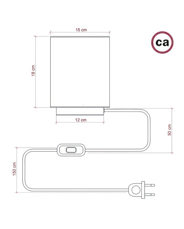 Lampe Posaluce en métal avec abat-jour Cilindro Cinette Orange avec câble textile, interrupteur et prise bipolaire