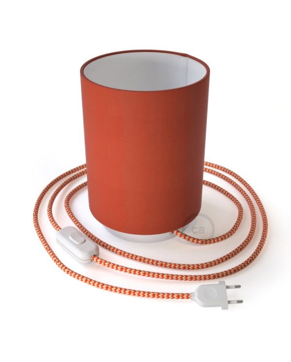 Lampe Posaluce en métal avec abat-jour Cilindro Cinette Orange avec câble textile, interrupteur et prise bipolaire