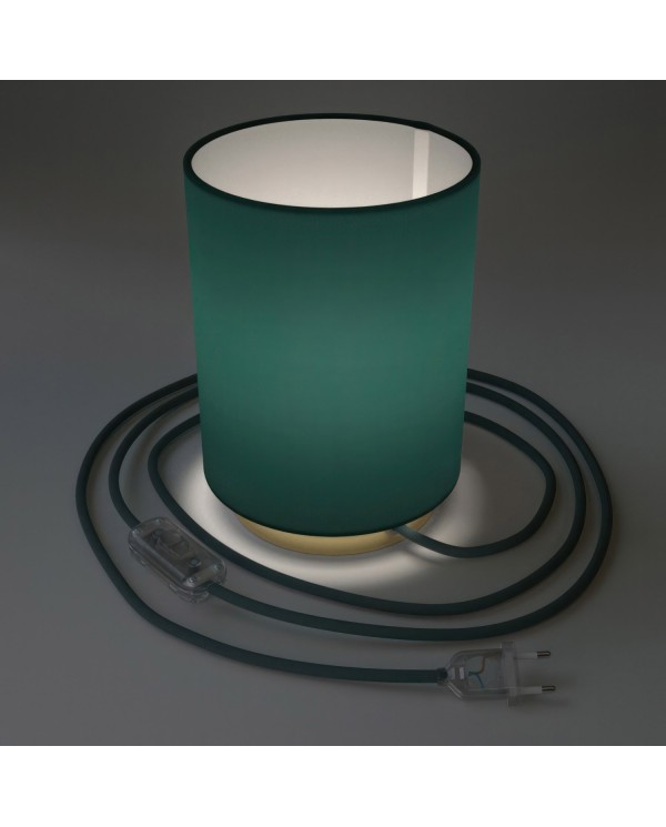 Lampe Posaluce en métal avec abat-jour Cilindro Cinette pétrole, avec câble textile, interrupteur et prise bipolaire