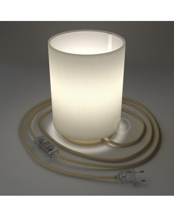 Lampe Posaluce en métal avec abat-jour Cilindro Linone Blanc, avec câble textile, interrupteur et prise bipolaire