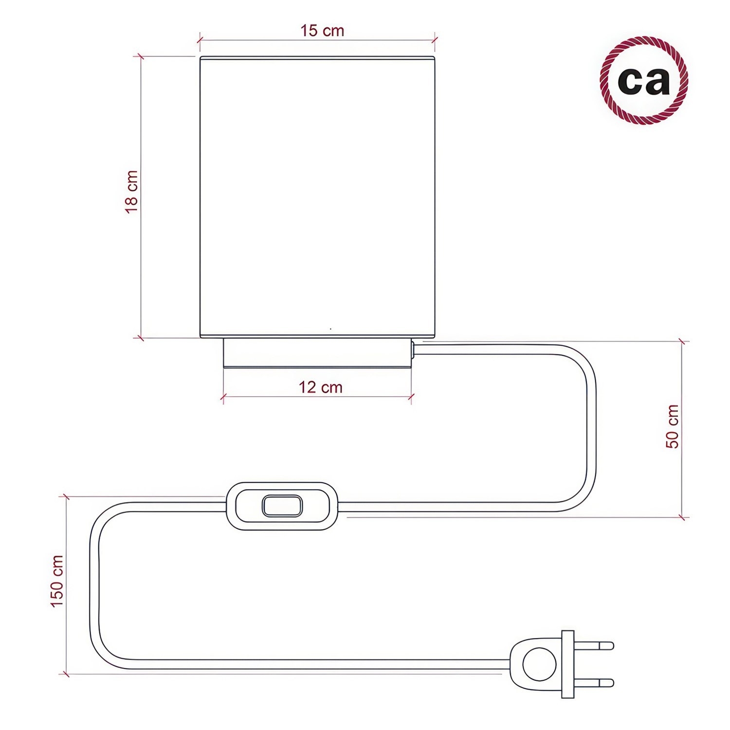 Lampe Posaluce en métal avec abat-jour Cilindro Linone Blanc, avec câble textile, interrupteur et prise bipolaire