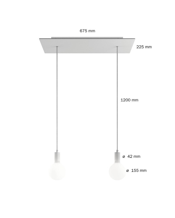 Suspension à 2 bras avec XXL Rose-One rectangulaire 675 mm complète avec câble textile et finitions en métal