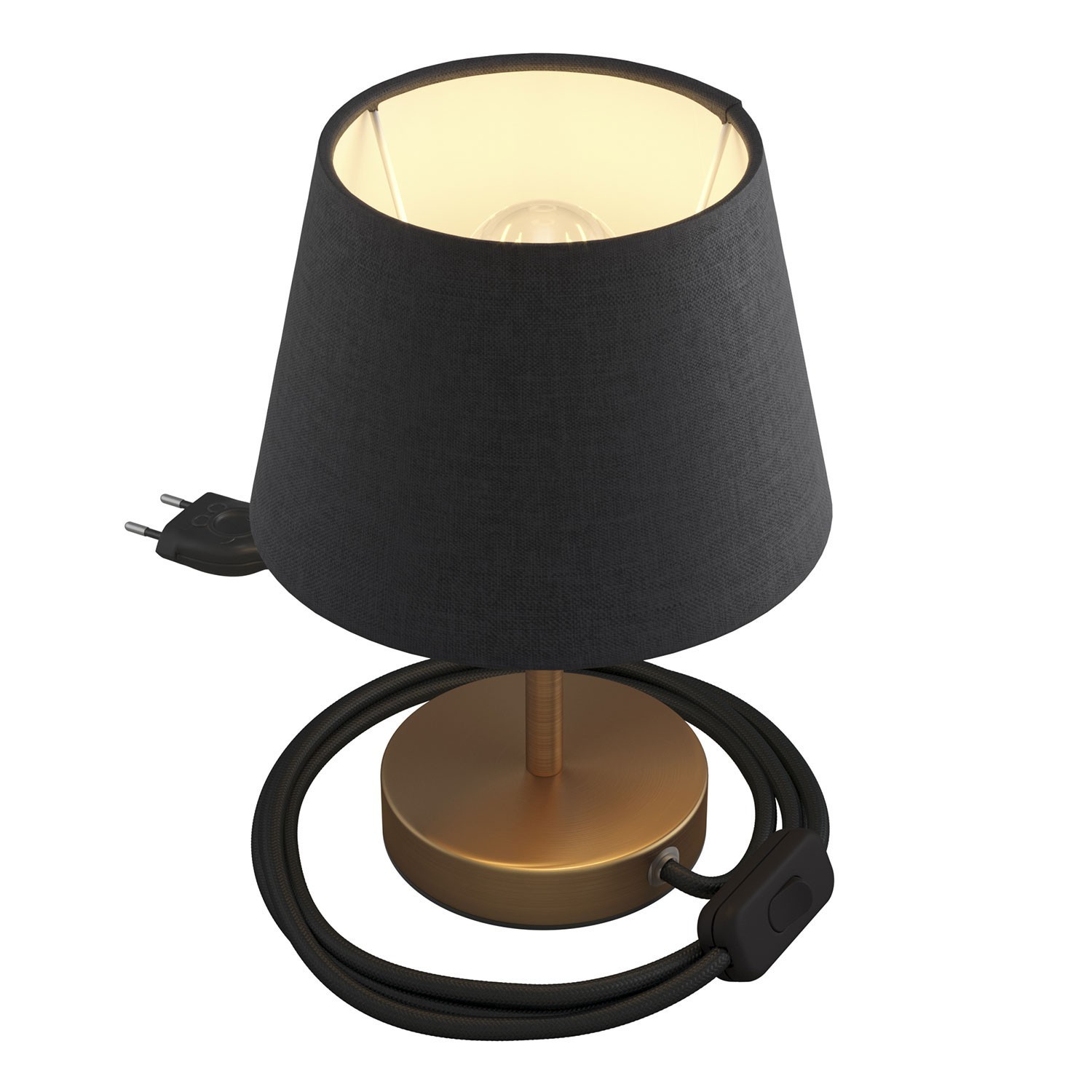 Alzaluce avec abat-jour Impero, lampe de table en métal avec fiche à deux pôles, câble et interrupteur