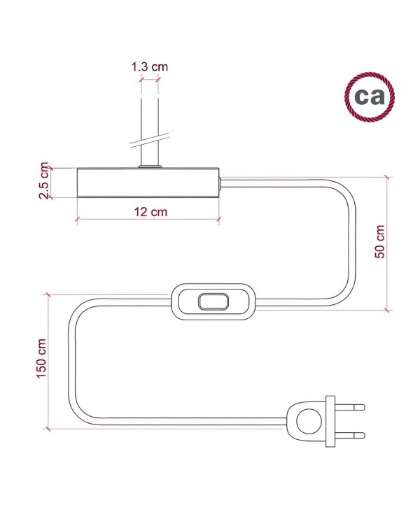 Alzaluce avec abat-jour Impero, lampe de table en métal avec fiche à deux pôles, câble et interrupteur