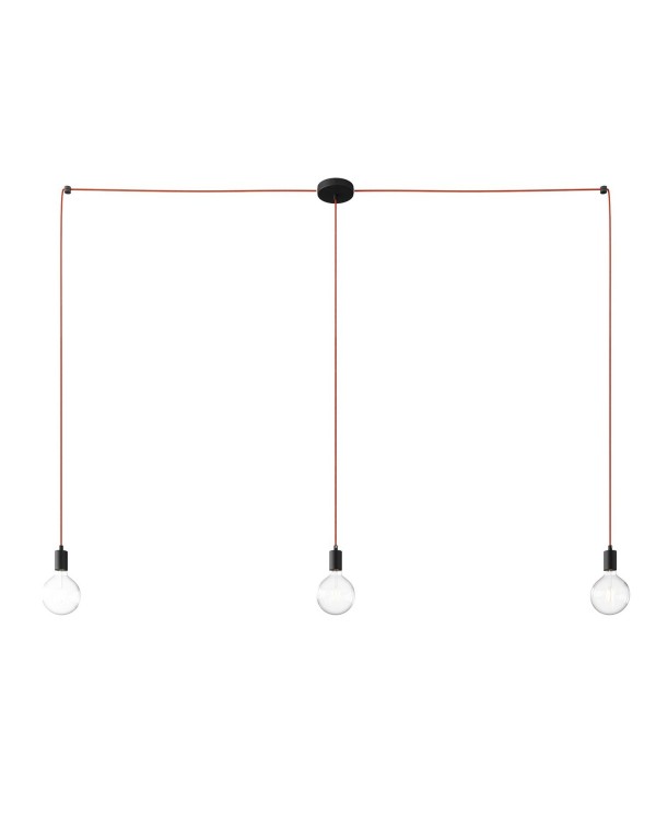 Spider - Lampe suspension multiple 3 bras Made in Italy avec câble textile et finitions en métal