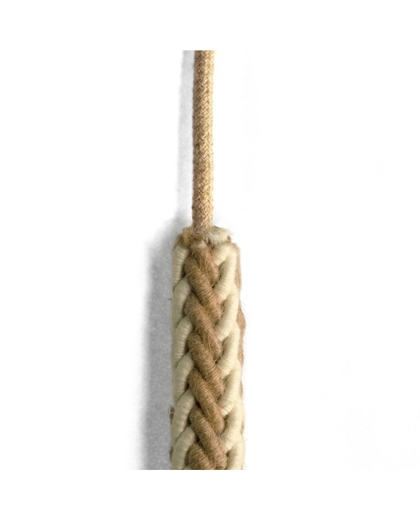 Cordon tressé en jute et coton brut blanc 2XL, câble électrique 2x0,75. Diamètre 24mm