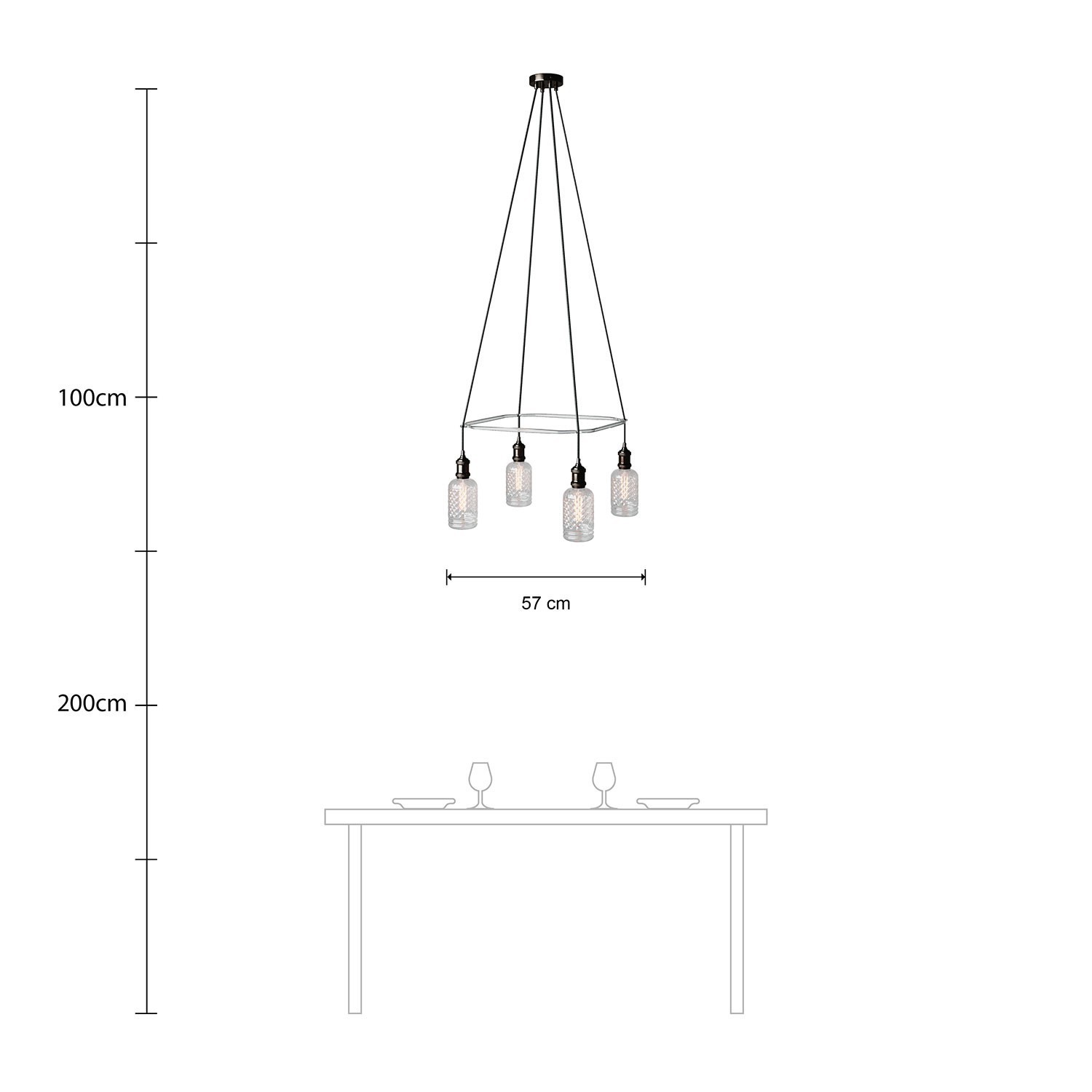 Lustre Cage avec 4 bras Crystal