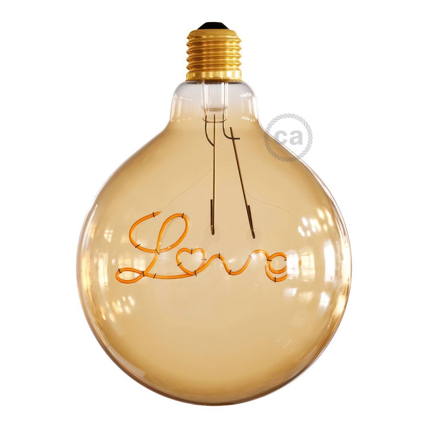 Ampoule Dorée Globe LED pour suspension - G125 Filament simple "Love" - 4.5W 250Lm E27 1800K Dimmable