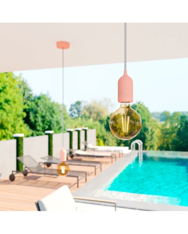 EIVA PASTEL Suspension d'extérieur avec 1,5m câble textile, rosace et douille en silicone étanche IP65