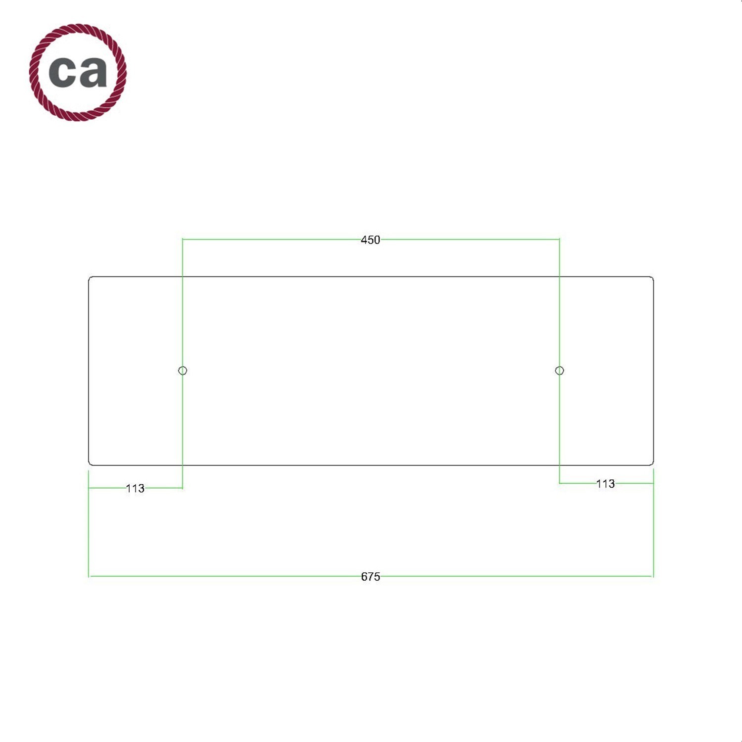 Rosace XXL Rose-One rectangulaire à 2 trous et 6 trous latéraux, dimension 675 x 225 mm