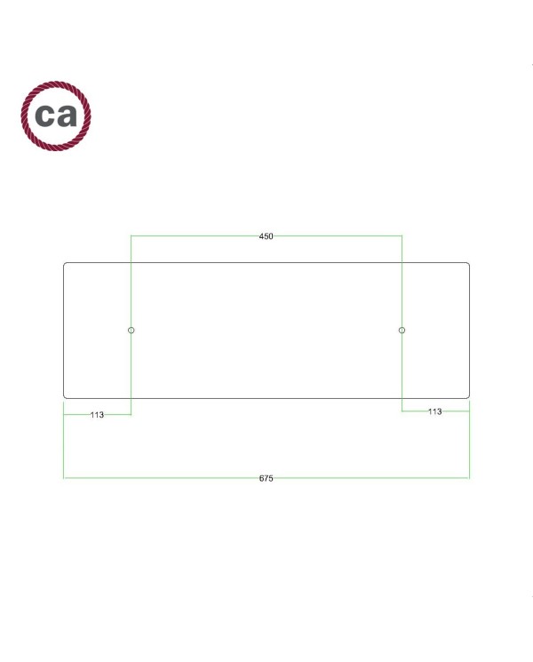 Rosace XXL Rose-One rectangulaire à 2 trous et 6 trous latéraux, dimension 675 x 225 mm