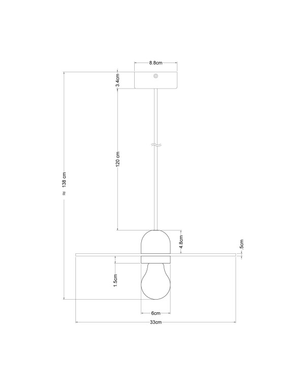 Lampe suspension en bois avec câble textile et abat-jour UFO