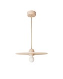 Lampe suspension en bois avec câble textile et abat-jour UFO