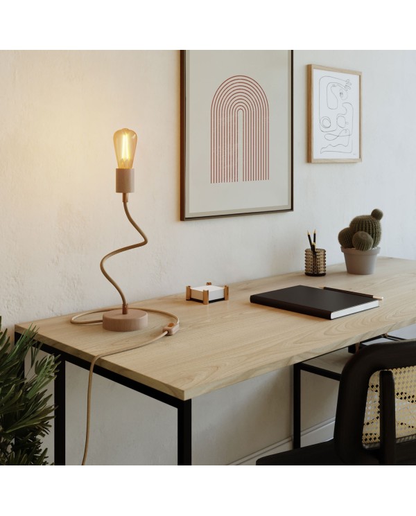 Lampe de table en bois avec articulation et lumière diffuse - Table Flex Wood avec prise bipolaire